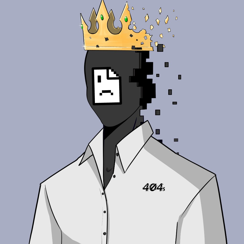 404s — crowned figure with a broken-image face